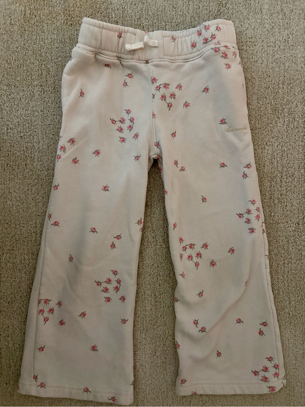 abercrombie kids Cream Sweatpants with Pink Floral Print